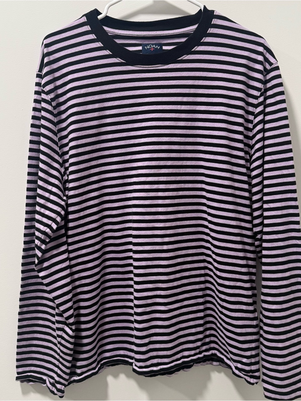 Noah NYC Black and Light Purple Striped Long Sleeve Tee